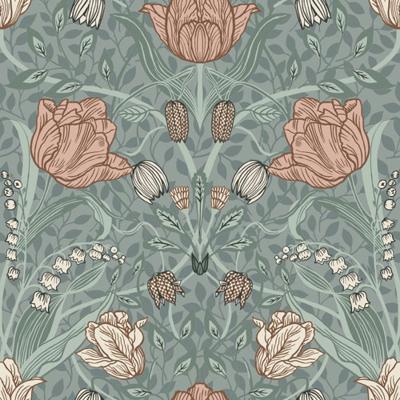 Dutch Wallcoverings Apelviken - Filippa Green/Pink - Groen/Roze