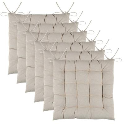 Stof Textile stoelkussens DUO - 6x - beige - 38 x 38 x 3.5 cm - touwtjes sluiting
