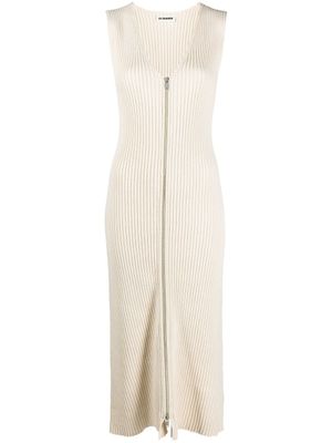 Jil Sander robe mi-longue nervurée à col v - Tons neutres