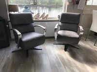 Set van 2 leren relaxfauteuils met stalen frame - grijs leer - Echt leer, Industrieel, ontdek de vele Leersoorten en Kleuren bij ShopX
