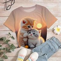 Voor meisjes 3D Grafisch Tekenfilm Kat T-shirt Korte mouw 3D-afdrukken Zomer Lente Actief Modieus leuke Style Polyester Kinderen 3-12 jaar Buiten Casual Dagelijks Normale pasvorm Lightinthebox - thumbnail