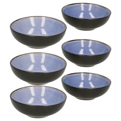 Tapas schaaltjes - 6x - zwart/blauw - aardewerk - 12 x 4 cm
