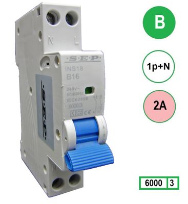 SEP Installatie automaat B02 1polig+n 6kA 18mm breed