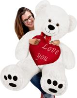 Knuffelbeer met Hart - I LOVE You - Wit 90cm