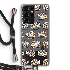 Slapende poes: Samsung Galaxy S21 Ultra Transparant Hoesje met koord