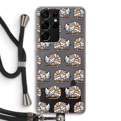 Slapende poes: Samsung Galaxy S21 Ultra Transparant Hoesje met koord