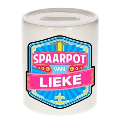 Kinder spaarpot met naam - Lieke - keramiek - met dop - wit - Sparen - Spaargeld van Lieke