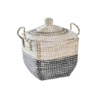 Decoratieve Mand DKD Home Decor Grijs Natuurlijk Zeegras Boho 45 x 35 x 43 cm