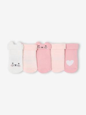 Set van 5 paar "kat" babysokken lichtroze
