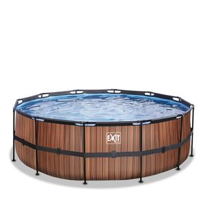 EXIT Wood zwembad - 427 x 122 cm - met zandfilterpomp en trap