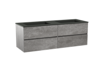 Storke Edge zwevend badmeubel 150 x 52 cm beton donkergrijs met Scuro dubbele wastafel in mat kwarts