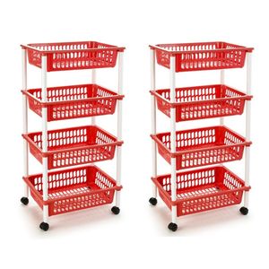 2x stuks rode opberg trolley/roltafel met 4 manden 85 cm