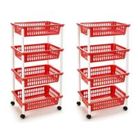 2x stuks rode opberg trolley/roltafel met 4 manden 85 cm - thumbnail