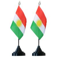 Vlag Koerdistan tafelvlaggetjes - 2x stuks - 10 x 15 cm vlag - met zwarte standaard