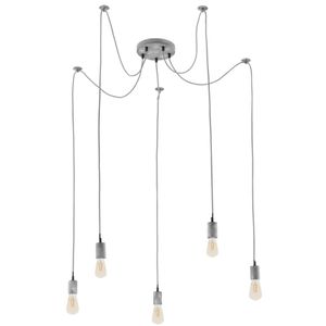 Pendelarmatuur 5 fittingen E27 metaal kleur grijs textielsnoer