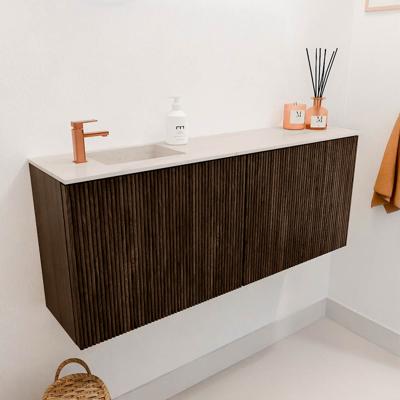 Toiletmeubel Mondiaz Joya Dlux | 100 cm | Meubelkleur Walnut | Faye wastafel Meli Wasbak Links | 1 kraangat