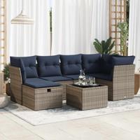 7-delige Loungeset met kussens poly rattan grijs