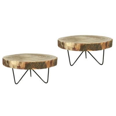 Plantenpot verhoger Decowood - 2x - Boomstam - kaarsenbord - hout/metaal - D25 x H11 cm