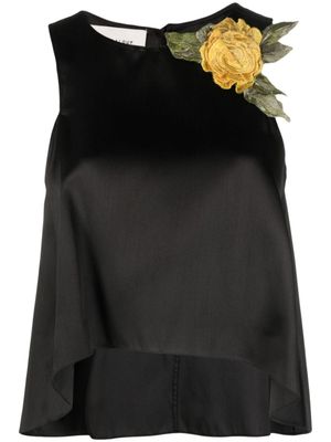 Gemy Maalouf blouse sans manches à fleurs appliquées - Noir