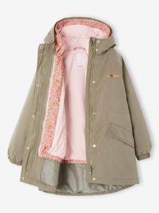 3-in-1 parka met capuchon voor meisjes in het tussenseizoen en uitneembaar windjack kaki