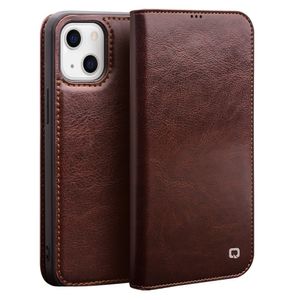 Qialino - lederen luxe bookcase hoes - iPhone 13 - Bruin