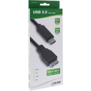 InLine USB 3.1 Typ C/Micro-B 0.5m USB-kabel 0,5 m USB 3.2 Gen 2 (3.1 Gen 2) USB C Micro-USB B Zwart