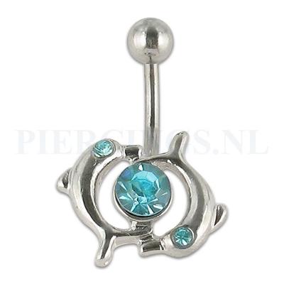 Navelpiercing dolfijn om aquamarijn kristal