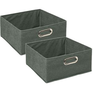 Set van 4x stuks opbergmand/kastmand 14 liter grijsgroen linnen 31 x 31 x 15 cm