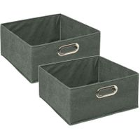 Set van 4x stuks opbergmand/kastmand 14 liter grijsgroen linnen 31 x 31 x 15 cm - thumbnail