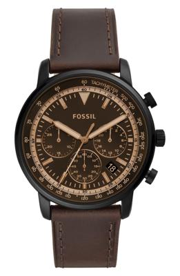 Fossil Goodwin chronometer Herenhorlogemet leren band, 44 mm