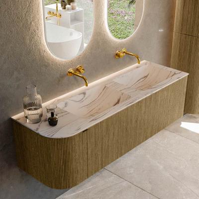 Badmeubel Mondiaz Kurve-Dlux | 145 cm | Meubelkleur Dusk | Wastafelkleur Nata | Solid surface | Dubbel / Rechts spoelbak | Zonder kraangat(en)