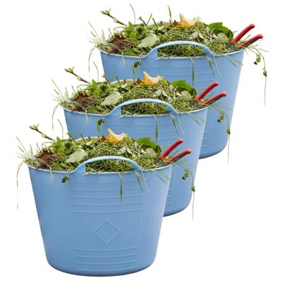 Flexibele kuip / emmer - 3x - blauw - 15 liter - kunststof - 35 x 28 cm - met handvatten