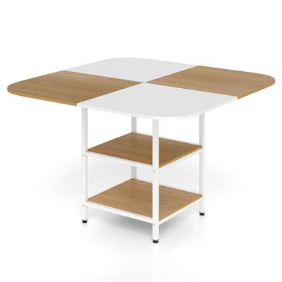 120 cm Moderne Eettafel Vierkante Keukentafel met Veelkleurig Tafelblad 2 Opbergvakken