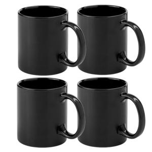 Koffie mokken/bekers - 4x - keramiek - met oor - zwart - 370 ml