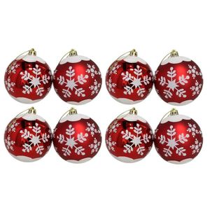 8x stuks gedecoreerde kerstballen rood kunststof 8 cm