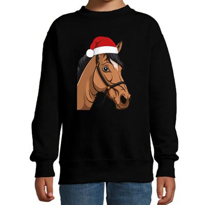 Kersttrui / sweater boerderijdieren - kinderen - Paard - zwart - kerstmuts - Kerstmis
