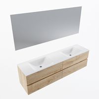 MONDIAZ VICA 180cm badmeubel onderkast Washed Oak 4 lades. Wastafel CLOUD dubbel 2 kraangaten, kleur Talc met spiegel LED. - thumbnail