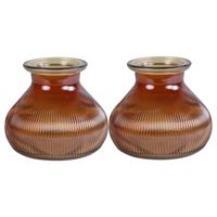 2x Stuks Bloemenvaas - kastanje bruin/transparant glas - H12 x D15 cm