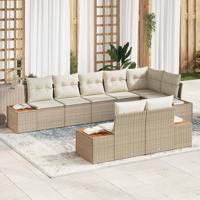8-delige Tuinbankenset met kussens poly rattan acacia beige