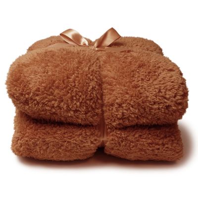 Plaid teddy l200b150 cm leerbruin. - Unique living