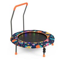 Kindertrampoline Diameter 92 cm met Ledverlichting Gevoerde Veiligheidsgreep Ronde Springdoek en Beschermhoes
