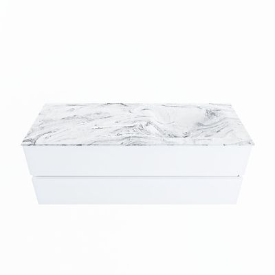 MONDIAZ VICA-DLUX 130cm badmeubel onderkast Talc 2 lades. Inbouw wastafel CLOUD rechts 1 kraangat, kleur Glace.