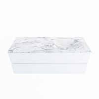 MONDIAZ VICA-DLUX 130cm badmeubel onderkast Talc 2 lades. Inbouw wastafel CLOUD rechts 1 kraangat, kleur Glace.