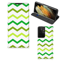 Samsung Galaxy S21 Ultra Hoesje met Magneet Zigzag Groen