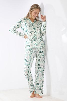 Warme doorknooppyjama groene bladeren Hajo