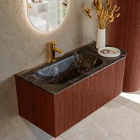 Badmeubel Mondiaz Kurve-Dlux | 105 cm cm | Meubelkleur Ruby | Wastafelkleur Lava | Solid surface | Wasbak links zijde spoelbak | 1 kraangat