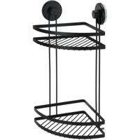 Badkamer doucherek organiser - zwart - metaal - zuignappen - 25 x 18 x 37 cm