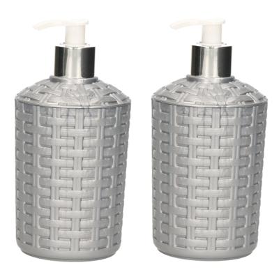 Plasticforte Zeeppompje - 2x - zeep dispenser - zilver - gevlochten kunststof - 16 cm