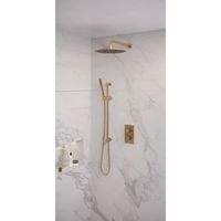 Regendoucheset Inbouw Brauer Gold Edition Thermostatisch 30 cm met 3-Weg Omstelling, Gebogen Wandarm, Glijstang en Staaf Handdouche Geborsteld Goud