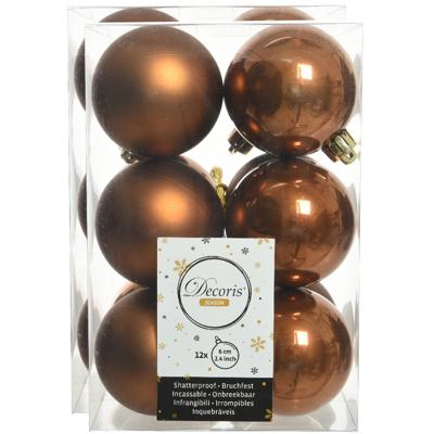 Decoris kerstballen - 24x st - kaneel bruin - 6 cm - kunststof - mat/glans - kerstversiering
